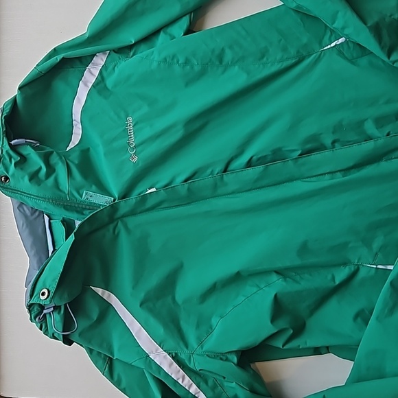 Columbia Green White Midweight Soft Shell Windbreaker Rain Jacket L - Picture 1 of 10